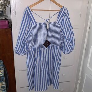 Ava & Viv Blue and White Striped Casual Dress